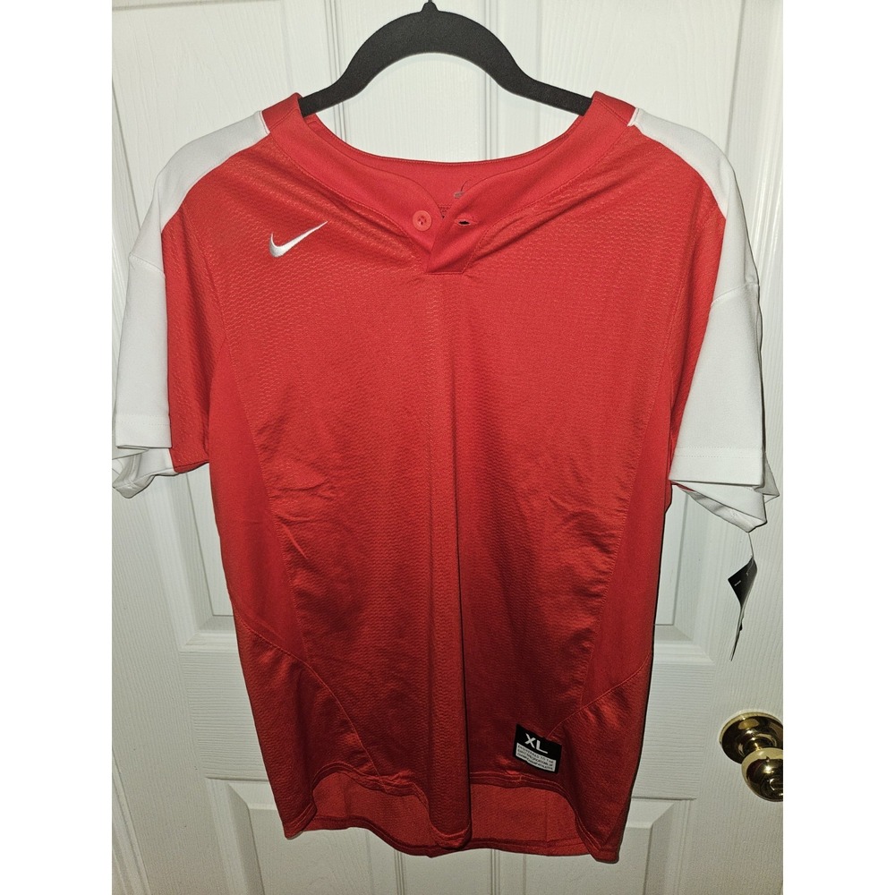 Nike Dri-FIT Jersey Red White XL Youth Baseball Softball Breathable Crew Neck